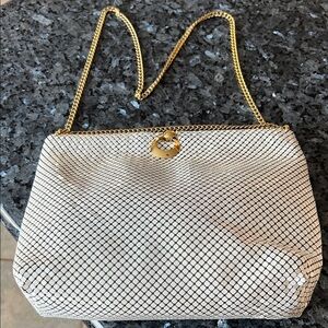 Whiting & Davis White Mesh Bag with Gold Chain